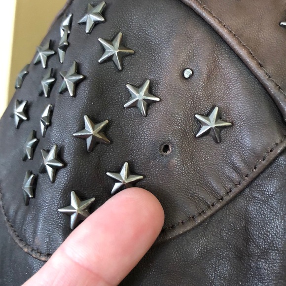 KNOLES & CARTER Size XXL Brown Leather STRETCH Metal STAR Embellished $288 NEW - Picture 13 of 16